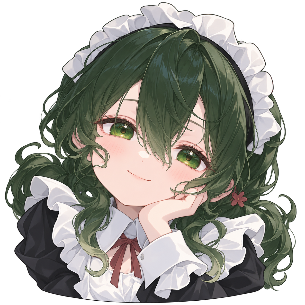 深绿卷发、托着脸的 Osu 女仆形象